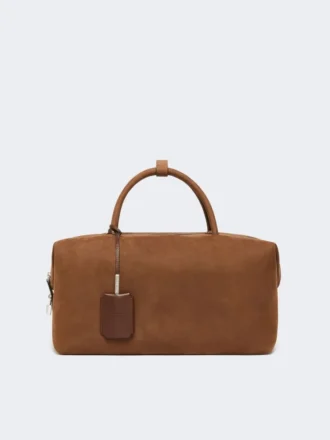 Large nubuck leather boston bag, dark brown