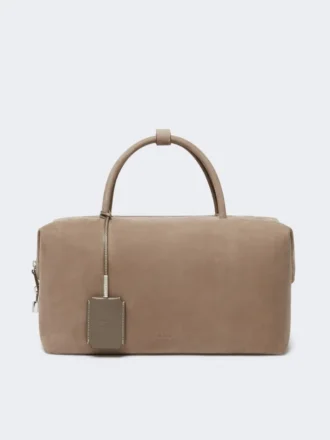 Large nubuck leather boston bag, turtledove