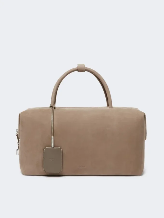 Large nubuck leather boston bag, turtledove