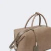 Large nubuck leather boston bag, turtledove