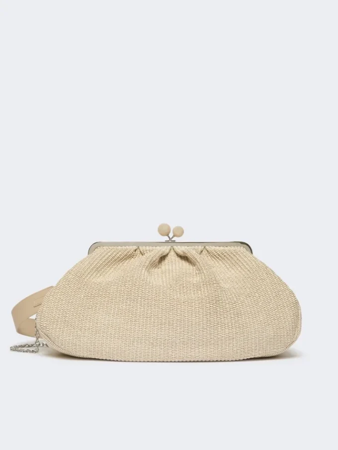 Large raffia-effect pasticcino bag, turtledove