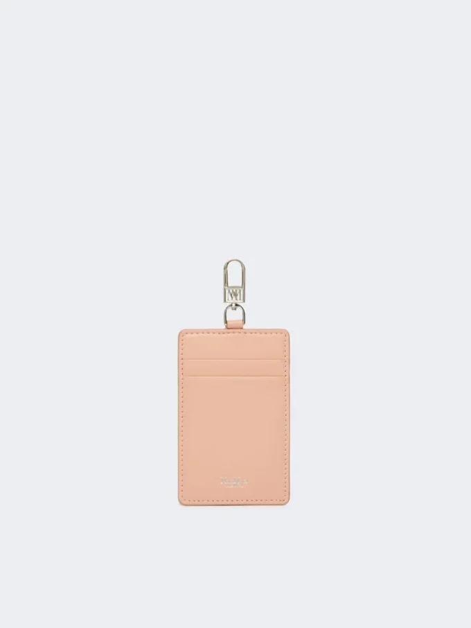 Leather badge holder, pink