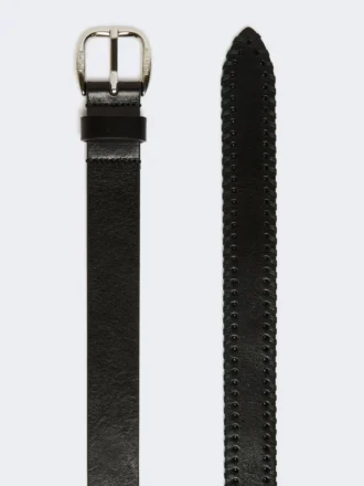 Leather belt with tip, black