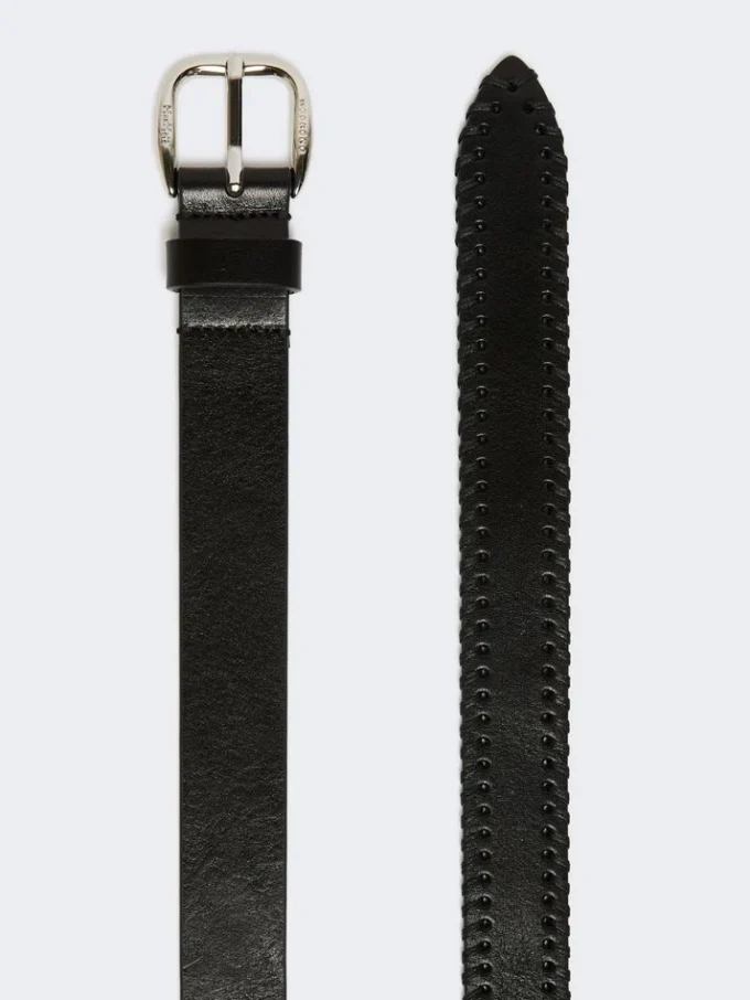Leather belt with tip, black