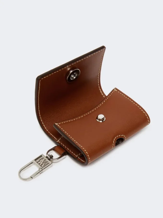 Leather earphone pouch, amber brown