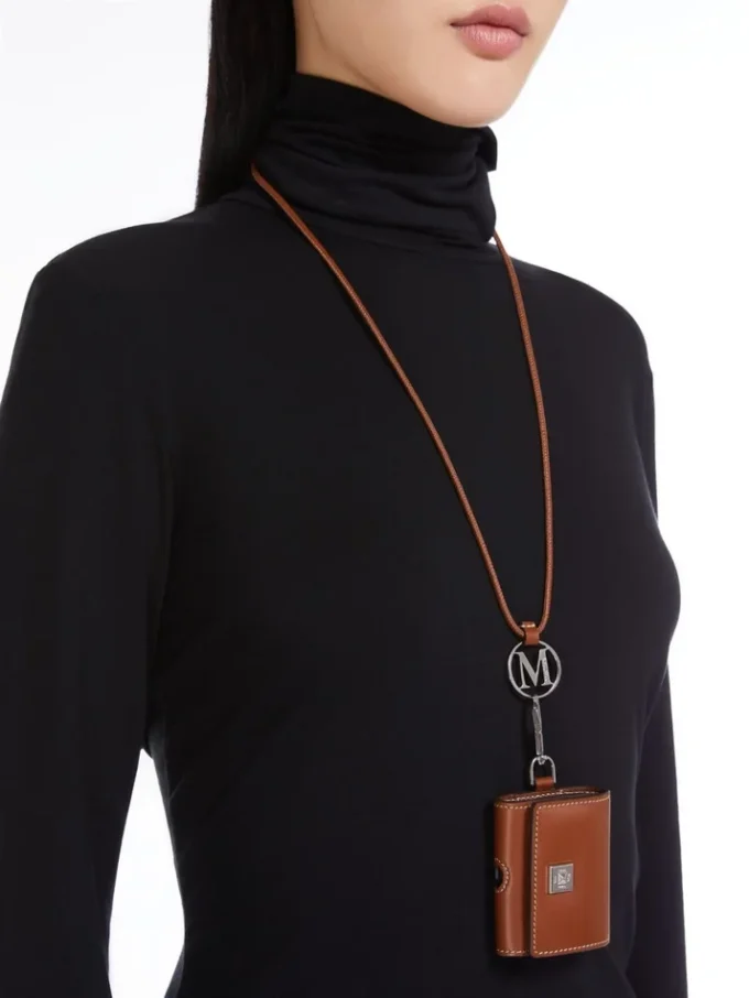 Leather earphone pouch, amber brown