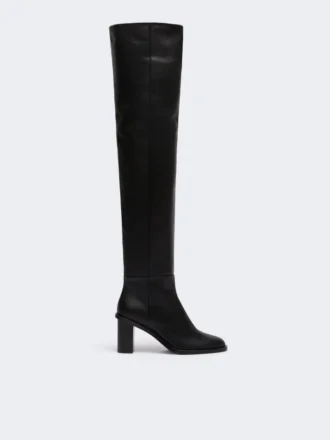 Leather thigh-high boots, black