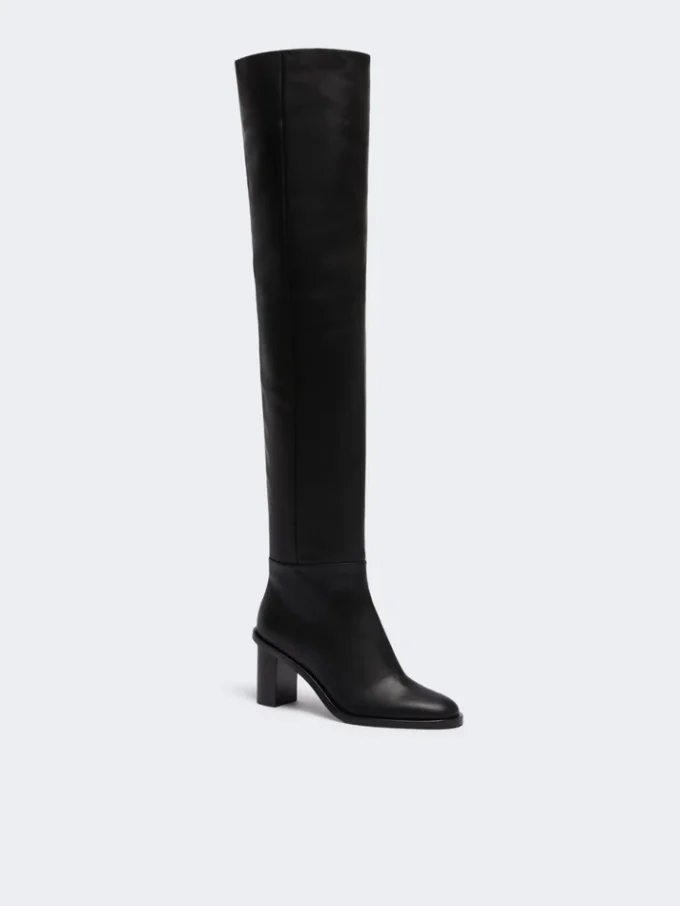 Leather thigh-high boots, black