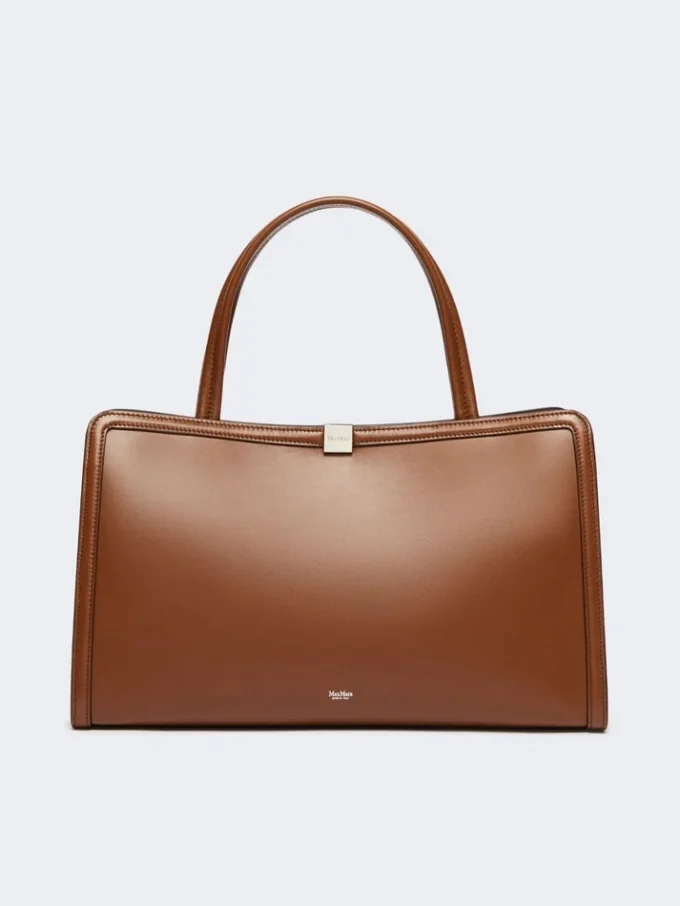 Leather tote bag, tobacco