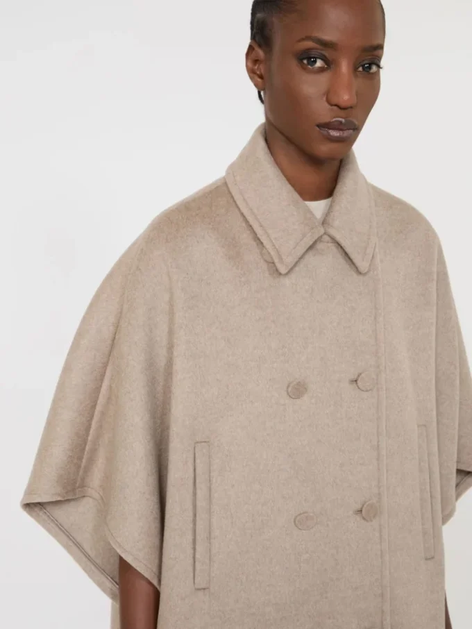 Lightweight cashmere broadcloth cape, tawny bronze brown