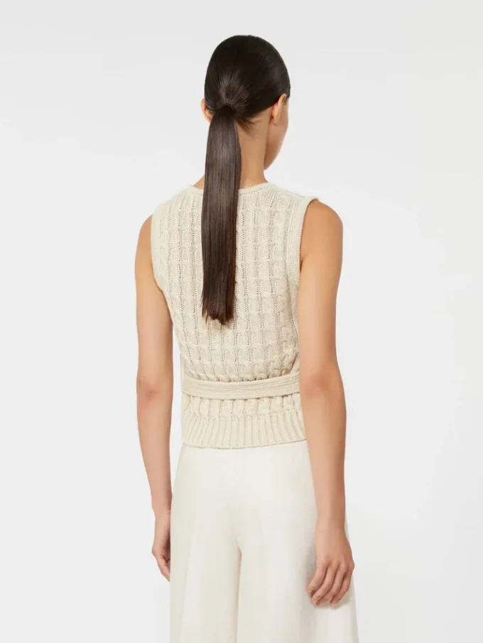 Linen and cable-knit gilet, beige Linen and cable-knit gilet, beige