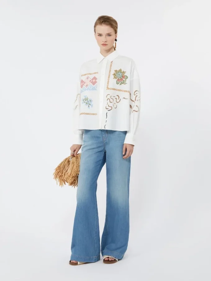 Cotton blouse with lace and embroideries, white Cotton blouse with lace and embroideries, white