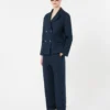 Linen basketweave straight trousers, midnightblue Linen basketweave straight trousers, midnightblue