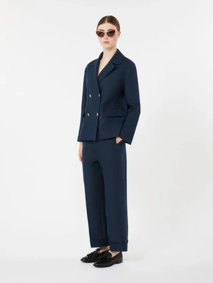 Linen basketweave straight trousers, midnightblue Linen basketweave straight trousers, midnightblue