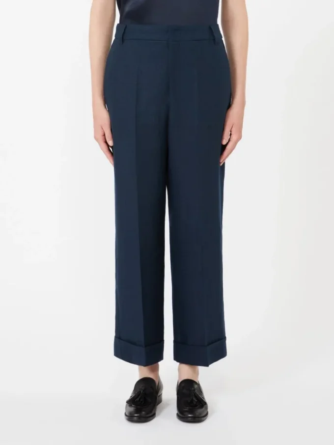 Linen basketweave straight trousers, midnightblue Linen basketweave straight trousers, midnightblue