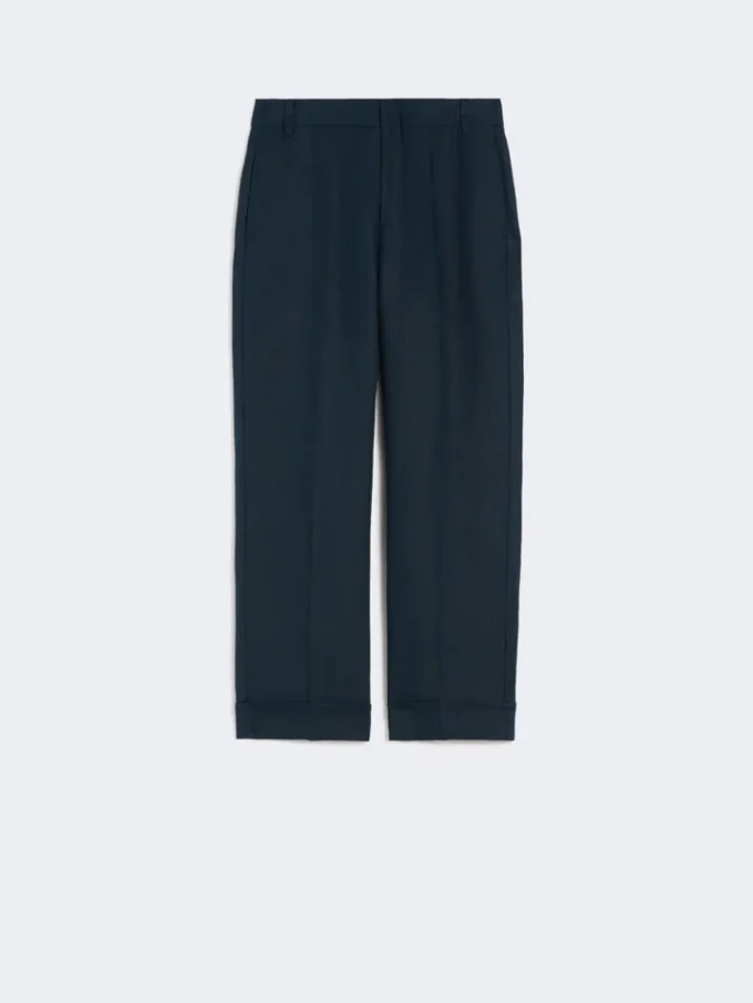 Linen basketweave straight trousers, midnightblue Linen basketweave straight trousers, midnightblue