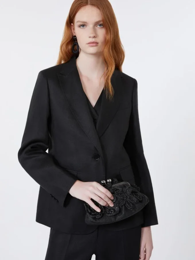 Linen canvas blazer, black