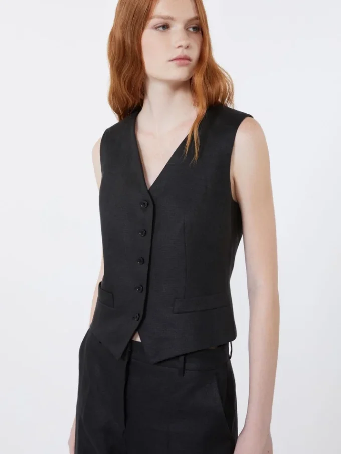 Linen canvas waistcoat, black