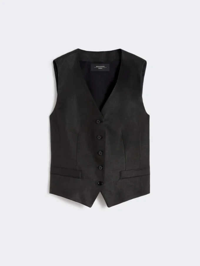 Linen canvas waistcoat, black
