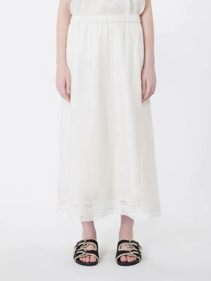 Linen skirt with à jour embroidery, ecru Linen skirt with à jour embroidery, ecru