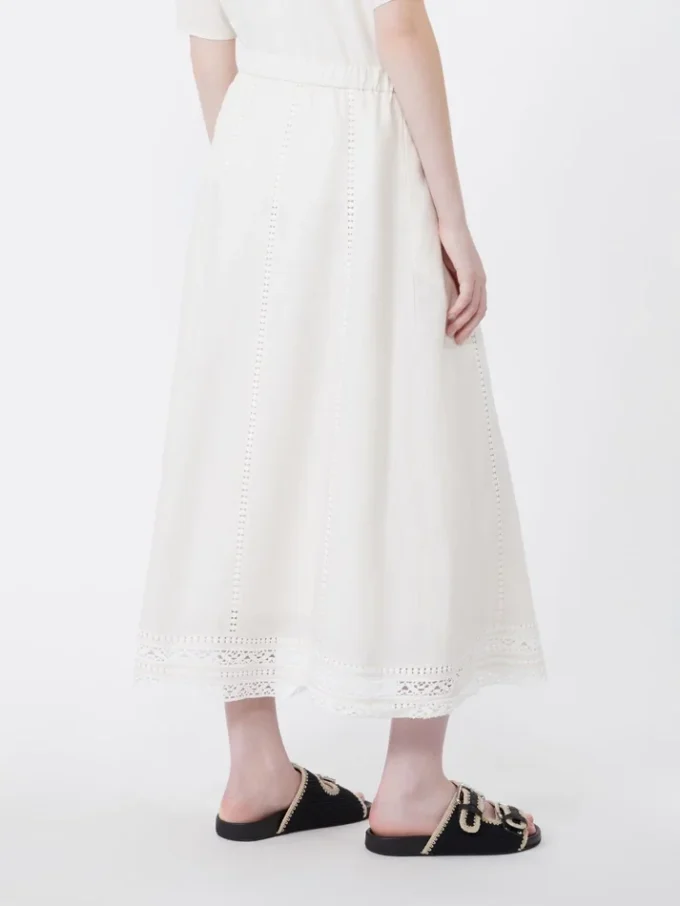 Linen skirt with à jour embroidery, ecru Linen skirt with à jour embroidery, ecru