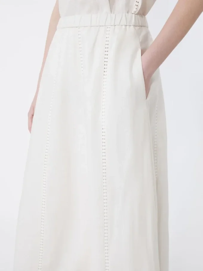 Linen skirt with à jour embroidery, ecru Linen skirt with à jour embroidery, ecru