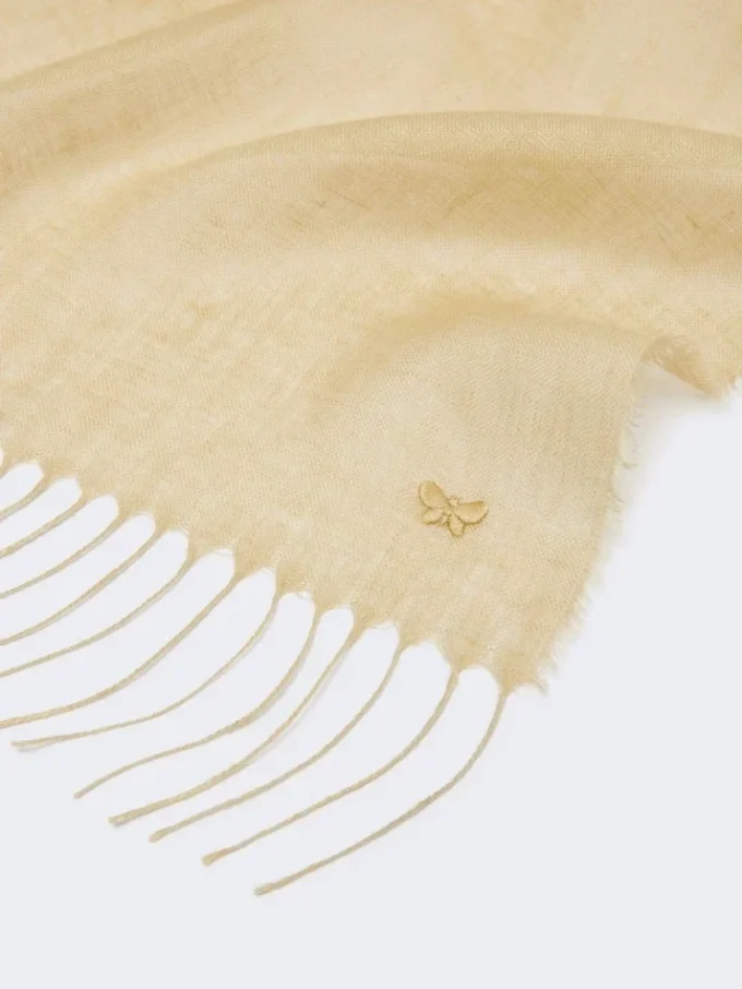 Linen stole with fringes, beige Linen stole with fringes, beige