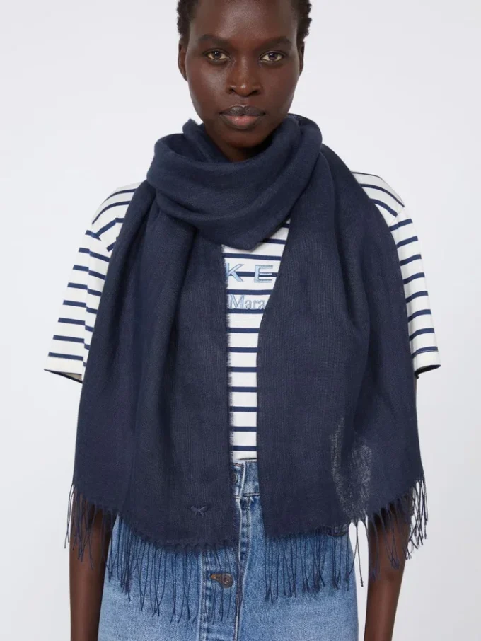 Linen stole with fringes, midnightblue Linen stole with fringes, midnightblue