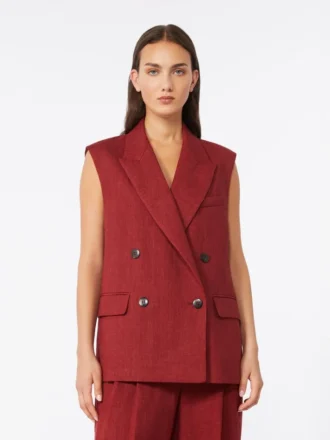 Linen twill gilet, brick red