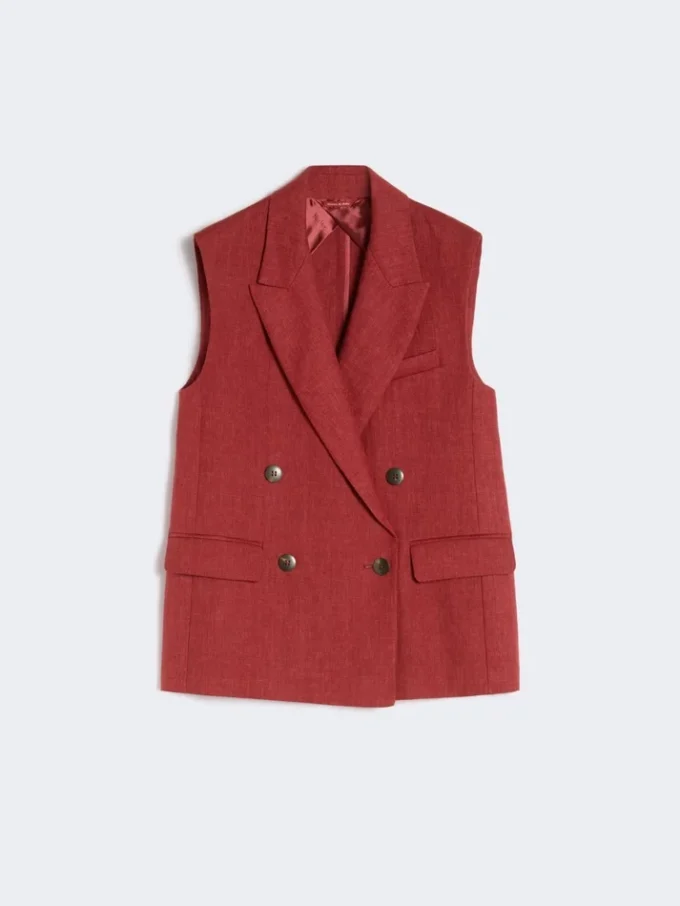 Linen twill gilet, brick red