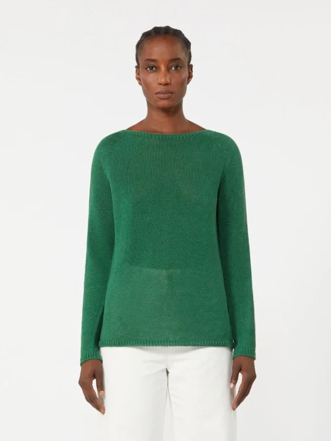 Linen yarn basic sweater, green Linen yarn basic sweater, green