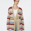 Linen yarn cardigan with belt, cherry Linen yarn cardigan with belt, cherry