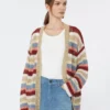 Linen yarn cardigan with belt, cherry Linen yarn cardigan with belt, cherry
