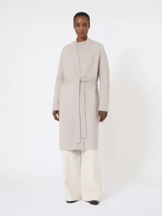 Long alpaca and wool cardigan, sand