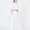 Long cotton poplin skirt, optical white