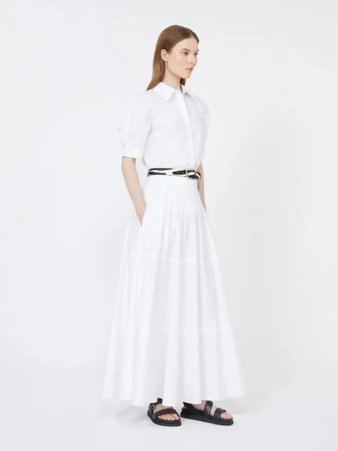 Long cotton poplin skirt, optical white