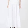Long cotton poplin skirt, optical white