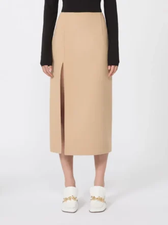 Long double-faced wool skirt, caramel