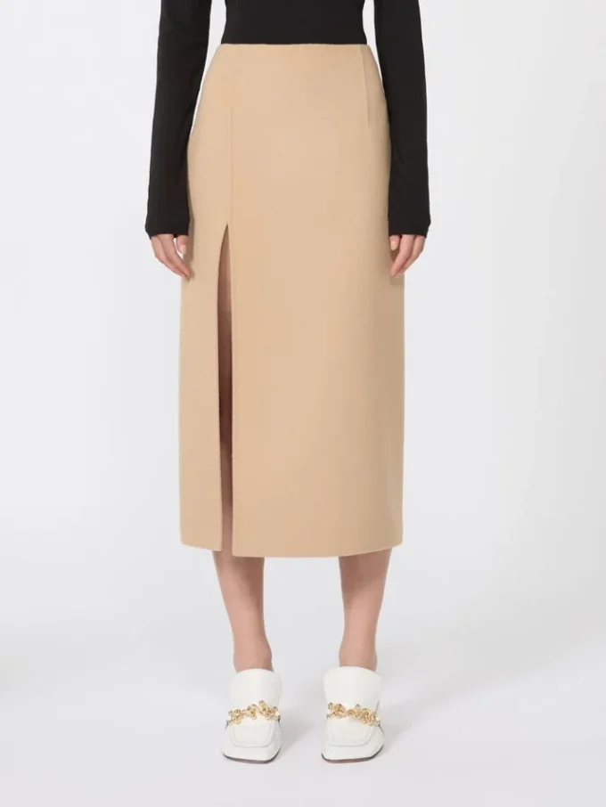 Long double-faced wool skirt, caramel Long double-faced wool skirt, caramel