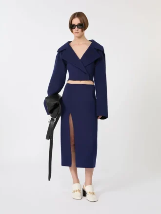 Long double-faced wool skirt, ultramarine