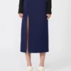 Long double-faced wool skirt, ultramarine