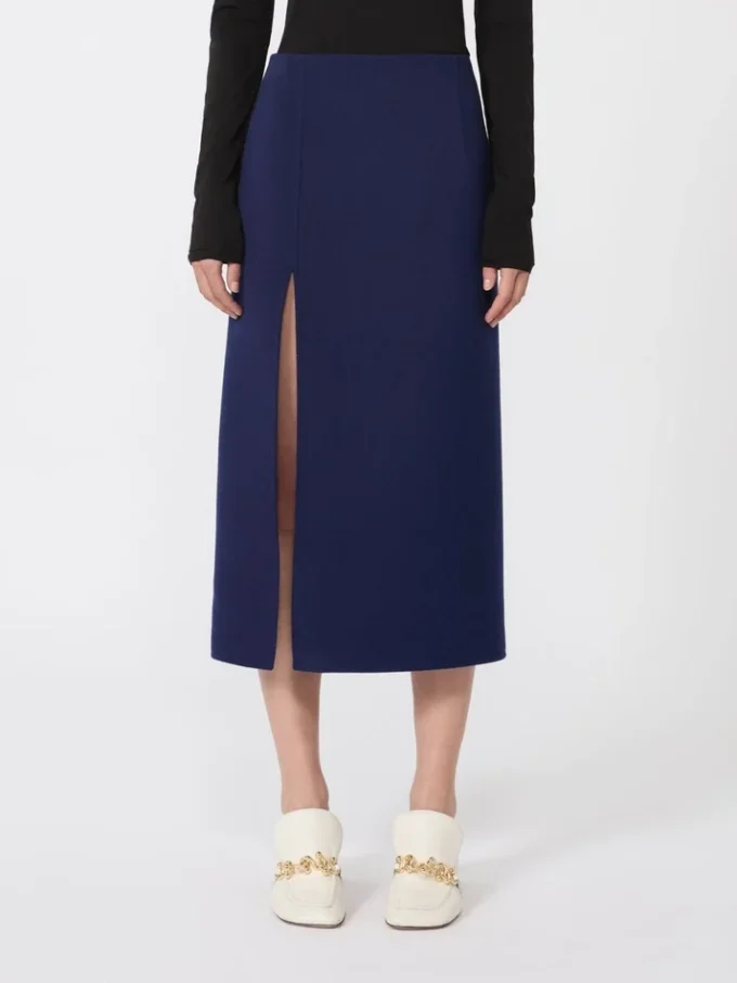 Long double-faced wool skirt, ultramarine