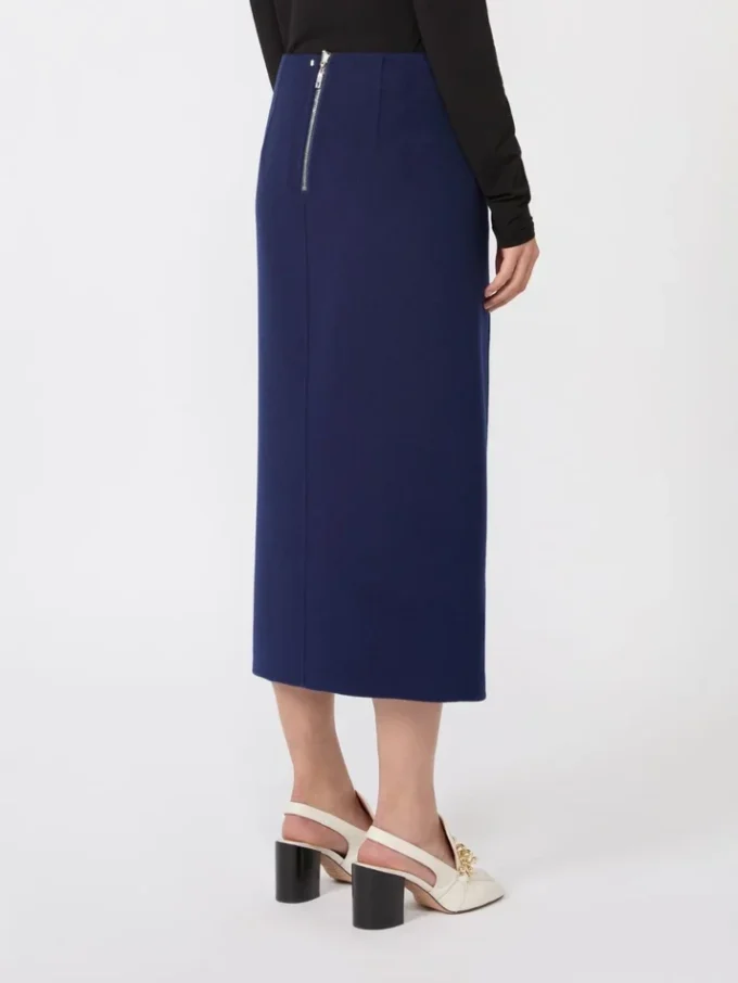 Long double-faced wool skirt, ultramarine