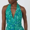 Long dress in printed poplin, emerald Long dress in printed poplin, emerald