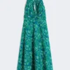 Long dress in printed poplin, emerald Long dress in printed poplin, emerald