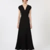 Long dress with v-neck in canneta, black Long dress with v-neck in canneta, black