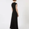 Long dress with v-neck in canneta, black Long dress with v-neck in canneta, black