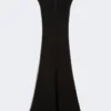 Long dress with v-neck in canneta, black Long dress with v-neck in canneta, black