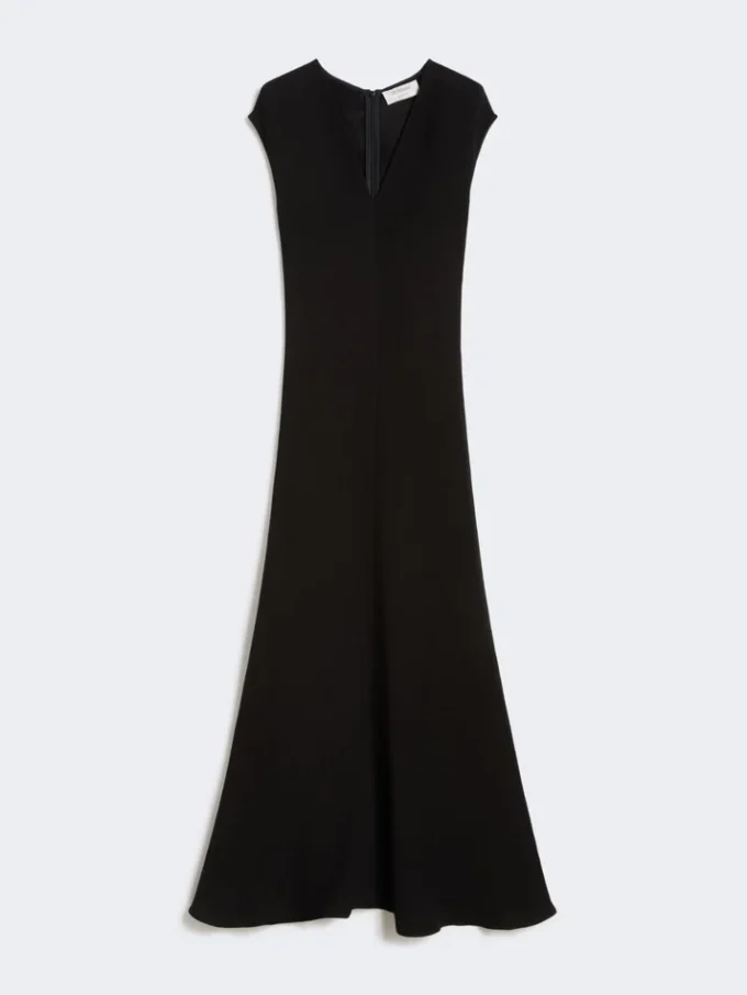 Long dress with v-neck in canneta, black Long dress with v-neck in canneta, black