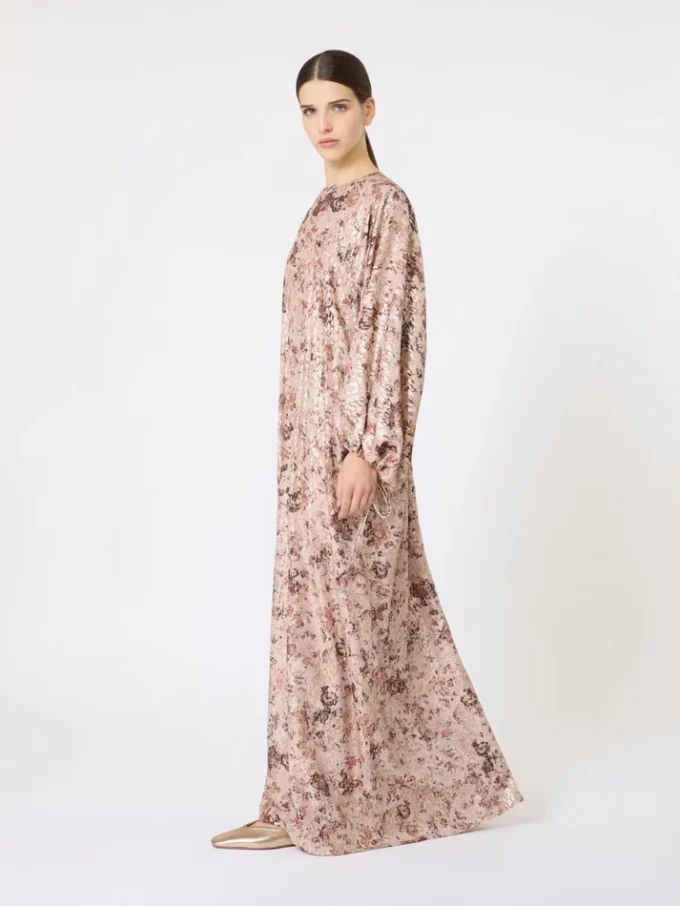 Long fil coupa and printed lama dress, rose gold Long fil coupa and printed lama dress, rose gold